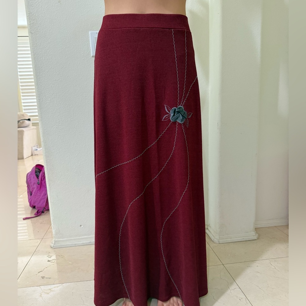 Floral Burgundy Maxi Skirt - Size S